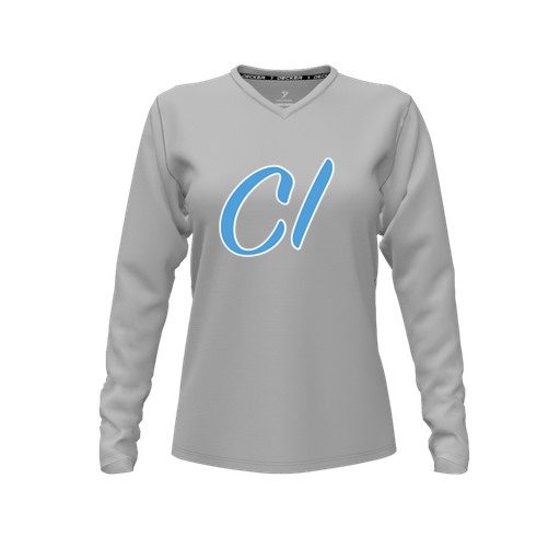 [FTLVCFGY-FYXS-LOGO3] Decker Comfort T-Shirt (Female Youth XS, Gray, V Neck, Logo 3, Long Sleeve)