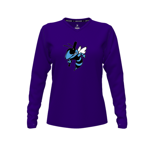 [FTLVCFPP-FYXS-LOGO1] Decker Comfort T-Shirt (Female Youth XS, Purple, V Neck, Logo 1, Long Sleeve)